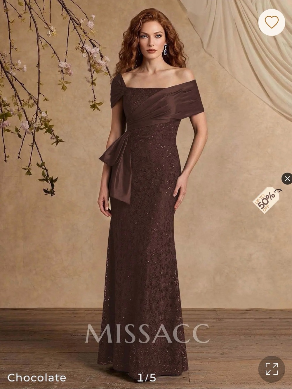 **new**Elegant Chocolate Off-Shoulder Lace dress/gown with built in satin wrap